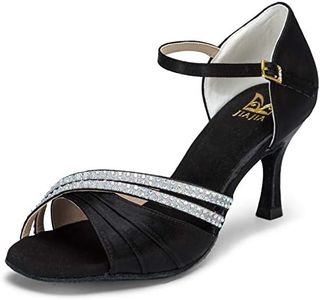 JIAJIA 20524 Women's Satin Sandals Flared Heel Latin Salsa Performance Dance Shoes Color Black,Size 5 B(M) US/35 EU