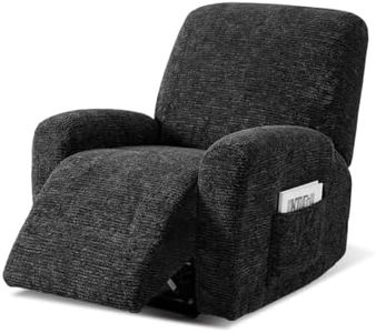 URBANLIFE Cationic Stretch Recliner Chair Cover 4-Piece Soft Sofa Slipcover for 1 Seater Recliner, High Elastic Anti-Slip Couch Cover with Side Pocket, Dog Pet Friendly Furniture Protector (Black)