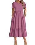 IN'VOLAND Women Plus Size Short Sleeve Dress Loose Plain Casual Summer Flowy Tiered Long Maxi Dresses with Pockets