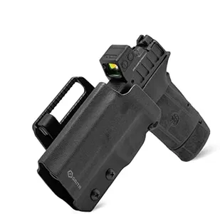 GRITR OWB Kydex Left Hand Gun Holster for Smith & Wesson M&P Shield EZ 9/380/S&W Equalizer - Optic Cut, Compatible with Safariland QLS/G-Code RTI Attachments, Adjustable Belt Loops, Open Bottom