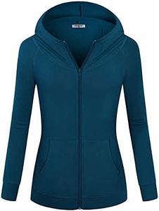 Hibelle Workout Jackets for Women, French Terry Fleece Lined Lightweight Hoodie with Inside Pocket Quick Dry Plain Clothing Women Lounge Home Sweatshirt Propylene Blue Large