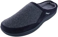 isotoner Men's Herringbone Logan Hoodback Slipper, XXL, Black