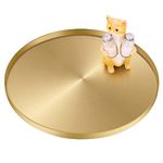 Yvttve Gold Round Tray Decorative Metal Serving Tray with Anti-slip Mats, Stainless Steel Storage Organizer Tray for Jewelry, Makeup, Cosmetics, Candle, Toiletries, Drinks (Ø 32 cm, Golden)