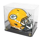 DisplayGifts Pro UV Football Helmet Display Case Stand fits Adult Size Baseball Helmet Ice Hockey Helmet Motorcycle Helmet Football Helmet, Showcase with Gold Risers, One Piece No Assembly Required