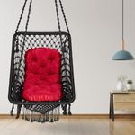 Swingzy Premium Large Rectangle Swing for Adults/Swing Chair with Red Round Cushion for Home, Indoor, Outdoor, Garden/Jhula for Adults/Hanging Swing Chair for Balcony (Accessories Included- Black)