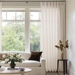 Extra Wide Sheer Linen Curtain 90 Inches Long 72 Inch Wide Pinch Pleated Curtain Drapes for Patio Sliding Glass Door with Hooks Rings Beige Tan Boho Sheer Privacy Curtain for Living Dining Room 72x90