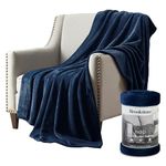 Brookstone Nap Plush Throw Blanket for Couch | Warm & Super Soft Blanket with Unmatched Heavy, Dense, and Ultra-Comfy Throw | Luxurious Drape, for Mom, Cozying Up on a Sofa, Chair | Blue