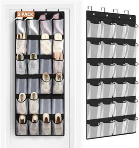 FENTEC 2 Pack Large Over The Door Shoe Organizer, 24 Pockets Mesh Hanging Shoe Organizers, Over Door Organizer, Black