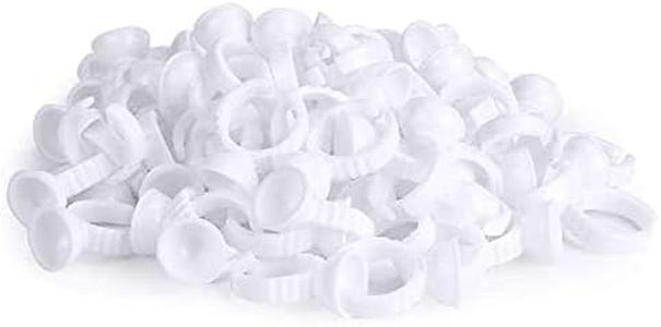 Haobase 100PCS Disposable Plastic Tattoo Pigment Rings, Nail Art Eyelash Extension Glue Rings Cups Holder