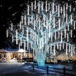 PEMOTech Christmas Lights Outdoors(27.7ft) 8 Tubes 12" 288 LED Meteor Shower Lights Outdoors for Christmas Decoration Snow Falling Icicle Lights Outdoor Indoor Waterproof for Party Festival Cold White