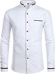 ZEROYAA Mens Hipster Mandarin Collar Slim Fit Long Sleeve Casual Button Down Oxford Dress Shirt with Pocket, Z113-white, Large