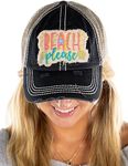 Funky Junque Distressed Baseball Cap - Beach Please Metallic (Black)