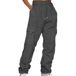 BUKKNYE Womens Cargo Sweatpants Plus Size Elastic Waist Baggy Fleece Joggers Pants Casual Work Bottoms with Big Pockets for Hiking Walking Running Cycling Travel(Dark Gray,M)