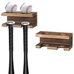 2 Pack Baseball Bat Holder and Ball Display Floating Shelf Wall Mounted Baseball Bat Rack Shelf Organized By Wood