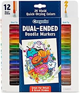 Crayola Design & Draw 12ct Dual Ended Markers & Brush Tip, Thick and Thin Lines, Two Markers in One, 24 Colors in Total, Perfect for Creative Lettering