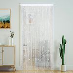 YaoYue Beaded Curtain Door String Curtains for Doorway Tassels Beads Hanging Fringe Hippie Room Divider Window Hallway Entrance Wall Closet Bedroom Privacy Decor (39×110in/100×280cm, White)