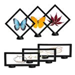 EsLuker.ly Set of 6 3D Floating Frame Display Case, Floating Display Holder Stand Transparent PE Jewelry Storage Box for Necklace Brooch Challenge Coin Medallions Medal, Black(6.3x6.3in, 9x3.5in)