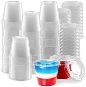 Simple Craft (5.5 Ounce, 100 Cups Clear Halloween Jello Shot Cups with Lids - Plastic Portion Cups - Condiment Containers - Disposable Jello Cups for Slime, Candies, Sauces, Salad Dressings, Puddings