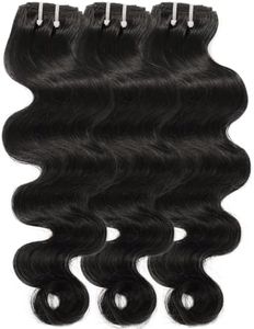 Beeos 3 Bundles Human Hair 14 16 18 Inch, Body Wave 100% Brazilian Human Hair Bundles for Sew In & Quick Weave, Double Weft Natural Black 95g x 3