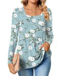 TAOHUADAO Womens 2024 Fall Casual T-Shirts Square Neck Long Sleeve Tunic Tops Loose Comfy Blouses Large, Begonia Flower