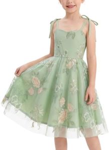 Toddler Girls 1950s Vintage Floral Embroidery Dress Mint Green 10-11 Years