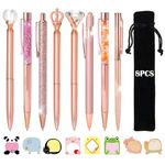RETON Pcs Rose Gold Ballpoint Pen Set, Including 8 x Metal Crystal Diamond Pen, 8 x Velvet Pen Pouch and 8 x Funny Sticky Notes, Office Stationery Gift Pens for School, Wedding, Party
