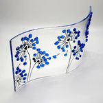 Handmade fused glass Agapanthus/Allium wave shaped panel/Suncatcher in choice of colours (Blue)