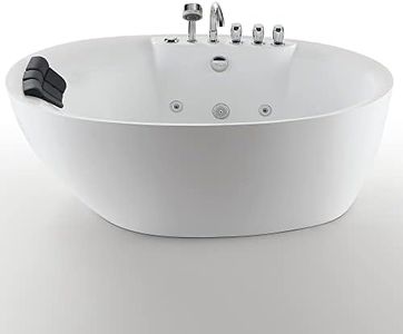 Empava 59" x 28" Freestanding Whirlpool Tub, Stand Alone Jetted Bathtub, Boat Shape with Large Recline Angle, Hydromassage, Adjustable Water Nozzles,Acrylic,ETL Certified