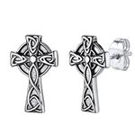 FaithHeart Celtic Cross Ear Studs for Men Old School Irish Endless Knot Earrings Talisman of Protection Stainless Steel Males Earring Comfort Fits