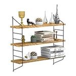 unho Floating Wall Shelf Unit, 3 Tier Rustic Floating Shelves Kitchen Wall Storage Adjustable Wall Mounted Bookshelves Plant Shelf Wood and Metal Wall Display Shelves for Living Room Bedroom Kitchen