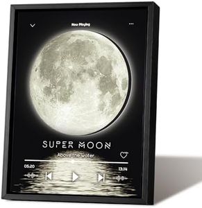 Music Picture Frame Bluetooth Speaker - Rotating Turntable Wireless Speaker Song Plaque, Light Up Music Plaque Art Paintings Frame with LED Light, Home Desk Decor Gifts for Men & Women (Moon-2)