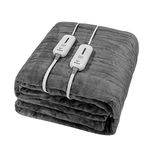 Electric Heated Blanket Queen Size, Dual Controller Fast Heating Blanket with 3 Heat Settings and Extra Long 24-Foot Power Cord, Auto Off and Machine Washable for Cosy Warmth (84” x 90”, Gray)