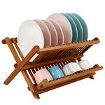 Utoplike Teak Dish Rack Stand Drainer, Collapsible 2 Tier Dish Drainer with Cup Holder, Draining Board, Wooden Plate organiser for Kitchen