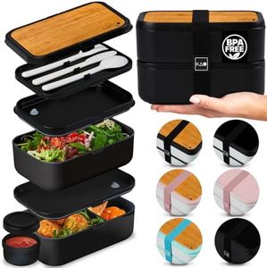 KARRICO Double Premium Bento Box, 67 fl oz BPA-Free - Black Stackable Lunch Box with Leak-Proof Lids & Dividers, Perfect for Christmas Meal Prep, Holiday Lunches & Portion Control