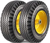 MaxAuto 4.10/3.50-6" Flat Free Tire Replacement for John Deere Mower, Hand Truck/All Purpose Utility Tire on Wheel, 3"-3.5''-4.0''-4.5'' Centered Hub, 3/4" Bearings, Yellow Steel (2 pack)