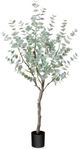 SOGUYI 4ft Artificial Eucalyptus Tree, Fake Eucalyptus Tree with White Silver Dollar Leaves, Silk Faux Eucalyptus Tree with Plastic Nursery Pot, Artificial Plants for Home Office Indoor Decor,1 Pack