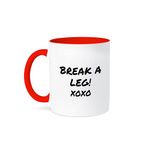 3dRose"Break A Leg XOXO Theater, Actor, Show Business Good Luck Message Note" Two Tone Red Mug, 11 oz, Red