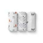 MOM'S HOME Organic Muslin Cotton Cat Rabbit, Panda Baby Swaddle Blanket (Multicolour, Large Size, 100 x 100 cm) -Pack of 3