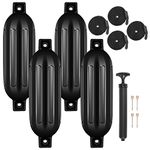 Tnyeobae Boat Fender 4 Pack, Boat Bumpers for Docking - Included 4 Ropes, 4 Needles and 1 Inflator Pump (8.5'' x 26'', Black)