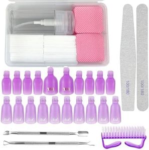Gel Nail Polish Remover Tools Kit, 20 Toenail & Finger Nail Clips 120 Ml Push Down Pump Dispenser Bottle 200 Nail Remover Pads 200 Lint Free Nail Wipes Cuticle Pusher & Peeler Nail Brush 2 Nail Files