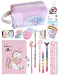 Le Delite Combo Gift Pack of 13 Items Lock Diary with Big Size Utility Pouch Kuromi Unicorn Stationery Set for Girls, Return Gifts for Kids, Cute Fancy Stylish Stationery Items (unicorn-13 Items)