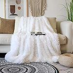 Decorative Soft Faux Fur Blanket,Solid Reversible Fuzzy Double Layer Lightweight Long Hair Shaggy Blanket,Fluffy Warm Cozy Plush Fleece Microfiber Fur Blanket for Couch (Pure White, Queen-78" x 90")