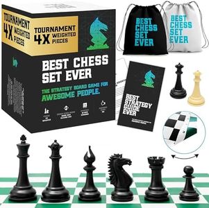 Best Chess Set Ever 4X Tournament Modern Chess Set with Weighted Staunton Pieces, 20x20 Double-Sided Silicone Board, Strategy Guide and Storage Bags for Adults & Kids