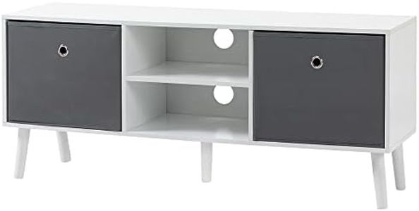 HOMCOM Mueble Auxiliar de TV para Televisores de hasta 50 Pulgadas Mesa para TV de Salón Moderna con 2 Cajones de Tela y 2 Estantes Abiertos 110x29x46,5 cm Blanco y Gris