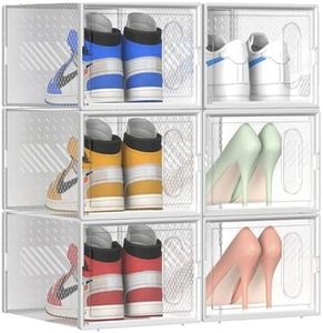 Shoe Storage Boxes Sneaker Organizer Transparent Magnetic Door, 6Pcs Extra Large Shoe Boxes Good for Boot&High Heels, Stackable Shoe Rack Container Height 18cm Fit up to Shoe Size 14