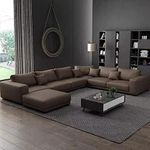 ZAM ZAM ENTERPRISES Latest Wooden Furniture Designs 5 Seater U Shaped Sectional Sofa Living Room L Shape Leather Sofa Set Furniture (Brown)