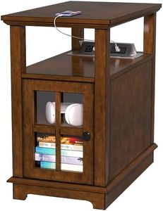 HIFYOBRO End Table with Charging Station, Narrow Side Table with Storage, Nightstand for Small Spaces with USB Ports & Power Outlets Bedside Table-Cherry