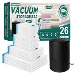 Roomipro Vacuum Storage Bags with Electric Pump, 26 Pack (4 Jumbo/4 Large/9 Medium/9 Small), Space Saver Bags with Pump, Storage Vacuum Sealed Bags for Clothes, Comforters, Blankets, Bedding