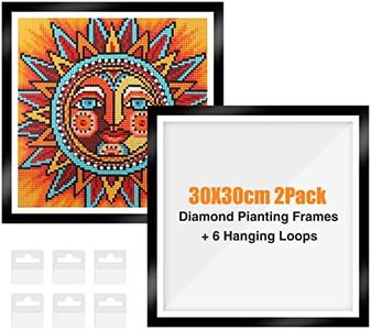 GHHKUD 2Pack Diamond Painting Frames, Frames for 30x30cm Diamond Painting Canvas, Magnetic Diamond Art Frame Self-Adhesive, Diamond Painting Frames with Hooks for Wall Window Door (Black)