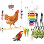 7 PCS Chicken Toys for Coop Accessories, Chicken Swing, Xylophone, Vegetable Hanging Feeder, Chicken Mirror, Chicken Fruit Rack for Poultry Rooster Large Bird Parrot Lovers’ Entertainment Gift